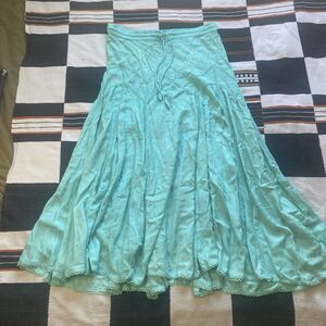 NWT Vintage Channa Rayon Embroidered Skirt. India. Aqua Color. Free Size. Boho.